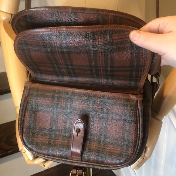 W RALPH LAUREN Brown Tartan Plaid Multi Pocket Tote Crossbody Shoulder Bag - Picture 14 of 17